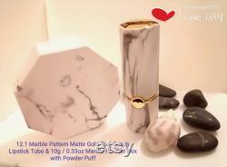 12.1 Marble Lipstick Tube 10gm Marble Powder Case withPowder Puff Octagon Marble Powder Box Hexagon Lipstick Tube Marble Pattern Cosmetic Set