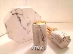 12.1 Marble Lipstick Tube 10gm Marble Powder Case withPowder Puff Octagon Marble Powder Box Hexagon Lipstick Tube Marble Pattern Cosmetic Set