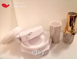 12.1 Marble Lipstick Tube 10gm Marble Powder Case withPowder Puff Octagon Marble Powder Box Hexagon Lipstick Tube Marble Pattern Cosmetic Set