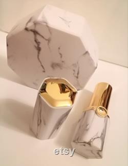 12.1 Marble Lipstick Tube 10gm Marble Powder Case withPowder Puff Octagon Marble Powder Box Hexagon Lipstick Tube Marble Pattern Cosmetic Set