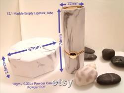 12.1 Marble Lipstick Tube 10gm Marble Powder Case withPowder Puff Octagon Marble Powder Box Hexagon Lipstick Tube Marble Pattern Cosmetic Set
