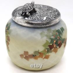 1880's Vintage American Mount Washington Painted Satin Glass and Silverplate Vanity Jar