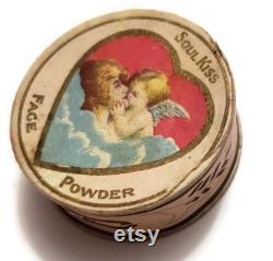1900s Tiny Powder Box Soul Kiss Antique Mini Art Nouveau Ring Box Angel Kiss Shabby Romantic Celestial Decor Cherub Angel Pillbox Gift RARE