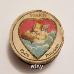 1900s Tiny Powder Box Soul Kiss Antique Mini Art Nouveau Ring Box Angel Kiss Shabby Romantic Celestial Decor Cherub Angel Pillbox Gift RARE