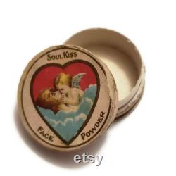 1900s Tiny Powder Box Soul Kiss Antique Mini Art Nouveau Ring Box Angel Kiss Shabby Romantic Celestial Decor Cherub Angel Pillbox Gift RARE