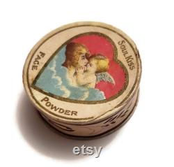 1900s Tiny Powder Box Soul Kiss Antique Mini Art Nouveau Ring Box Angel Kiss Shabby Romantic Celestial Decor Cherub Angel Pillbox Gift RARE