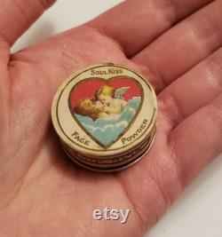 1900s Tiny Powder Box Soul Kiss Antique Mini Art Nouveau Ring Box Angel Kiss Shabby Romantic Celestial Decor Cherub Angel Pillbox Gift RARE