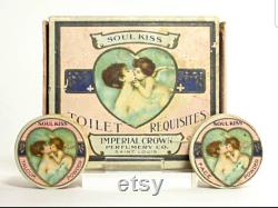 1900s Tiny Powder Box Soul Kiss Antique Mini Art Nouveau Ring Box Angel Kiss Shabby Romantic Celestial Decor Cherub Angel Pillbox Gift RARE