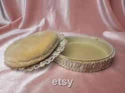 1910s Edwardian Art Deco Antique Boudoir Powder Puff Pale Blue French Art Deco Silk Ribbon 1920s