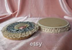 1910s Edwardian Art Deco Antique Boudoir Powder Puff Pale Blue French Art Deco Silk Ribbon 1920s