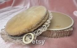 1910s Edwardian Art Deco Antique Boudoir Powder Puff Pale Blue French Art Deco Silk Ribbon 1920s