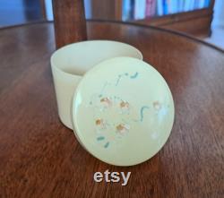 1920s Celluloid Powder Jar Cotton Ball Container, Hand-Painted Lid, Art Deco Design, Vintage Vanity Bathroom