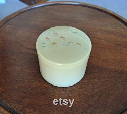 1920s Celluloid Powder Jar Cotton Ball Container, Hand-Painted Lid, Art Deco Design, Vintage Vanity Bathroom