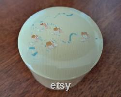 1920s Celluloid Powder Jar Cotton Ball Container, Hand-Painted Lid, Art Deco Design, Vintage Vanity Bathroom