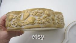 1920s Consolidated Five Fruits Gold on Milk Glass Vanity, Powder, Candy or Trinket Box