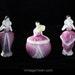 1920s Flapper Vanity Set Trio of Art Deco 20s Divas Perfume Bottles and Powder Jar Fuchsia Pink Robe du Soir Feather Fan Germany