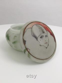 1920s Pierrot powder bowl Art Deco vintage antique