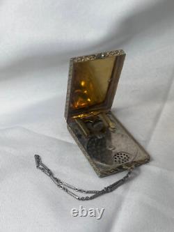 1926 Art Nouveau/ Deco Compact Wristlet Gold Plated Double Vanity Powder Box