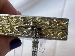 1926 Art Nouveau/ Deco Compact Wristlet Gold Plated Double Vanity Powder Box