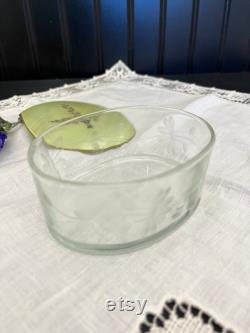 1930's Etched Glass Powder Jar withGreen Celluloid Lid