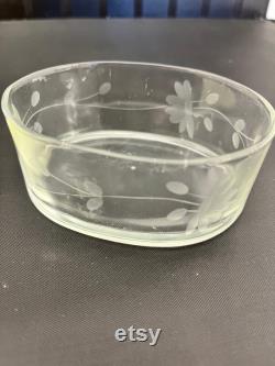 1930's Etched Glass Powder Jar withGreen Celluloid Lid