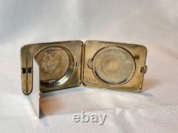 1930's Marathon Marion Foto Pak Compact Blue White Enamel Dbl Vanity Powder Box