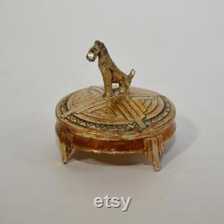 1930's Weidlich Bros W.B. Mfg. Co. Silver Plated Airedale Terrier Makeup Powder Box Art Deco Vanity FREE SHIPPING U.S.A.