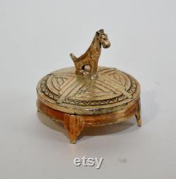 1930's Weidlich Bros W.B. Mfg. Co. Silver Plated Airedale Terrier Makeup Powder Box Art Deco Vanity FREE SHIPPING U.S.A.