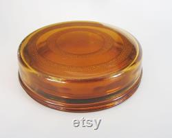 1930s Amber Flat Round Puff Box with Stippled Decoration Deco Depression Glass Powder Jar