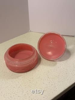 1930s Art Deco Reversed Painted Pink Depression Glass Powder Box with Glass Sailboat Top