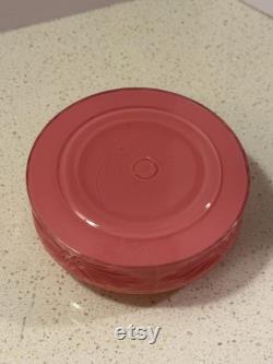 1930s Art Deco Reversed Painted Pink Depression Glass Powder Box with Glass Sailboat Top