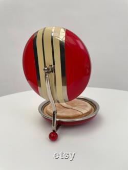 1930s Art Deco enamelled powder bowl and powder puff vintage antique