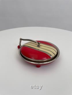 1930s Art Deco enamelled powder bowl and powder puff vintage antique