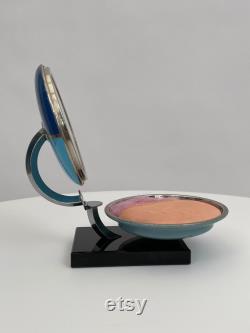 1930s Art Deco powder bowl with swansdown powder puff vintage antique