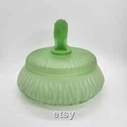 1930s Green Frosted Elephant Finial Powder Jar Trinket Satin Uranium Glow 6 inch