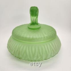 1930s Green Frosted Elephant Finial Powder Jar Trinket Satin Uranium Glow 6 inch