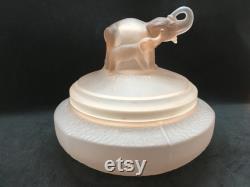 1930s L.E. Smith Glass Company Mother Elephant and Two Babies Pink Satin Depression Glass Powder Jar