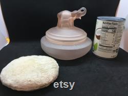 1930s L.E. Smith Glass Company Mother Elephant and Two Babies Pink Satin Depression Glass Powder Jar