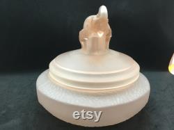 1930s L.E. Smith Glass Company Mother Elephant and Two Babies Pink Satin Depression Glass Powder Jar