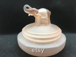 1930s L.E. Smith Glass Company Mother Elephant and Two Babies Pink Satin Depression Glass Powder Jar