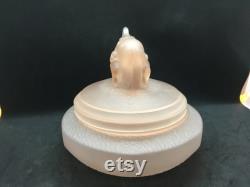 1930s L.E. Smith Glass Company Mother Elephant and Two Babies Pink Satin Depression Glass Powder Jar