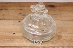 1930s L.E. Smith Minstrel Glass Powder Jar Clear Glass Powder Box with Lid