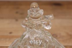1930s L.E. Smith Minstrel Glass Powder Jar Clear Glass Powder Box with Lid