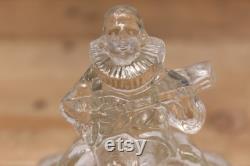 1930s L.E. Smith Minstrel Glass Powder Jar Clear Glass Powder Box with Lid