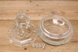 1930s L.E. Smith Minstrel Glass Powder Jar Clear Glass Powder Box with Lid