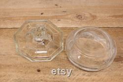1930s L.E. Smith Minstrel Glass Powder Jar Clear Glass Powder Box with Lid