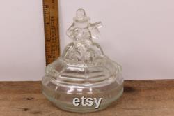 1930s L.E. Smith Minstrel Glass Powder Jar Clear Glass Powder Box with Lid