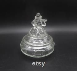 1930s L.E. Smith Minstrel Playing Mandolin Glass Powder Jar Trinket Box Depression Glass