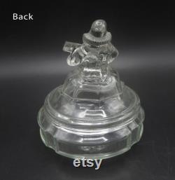 1930s L.E. Smith Minstrel Playing Mandolin Glass Powder Jar Trinket Box Depression Glass