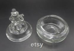 1930s L.E. Smith Minstrel Playing Mandolin Glass Powder Jar Trinket Box Depression Glass